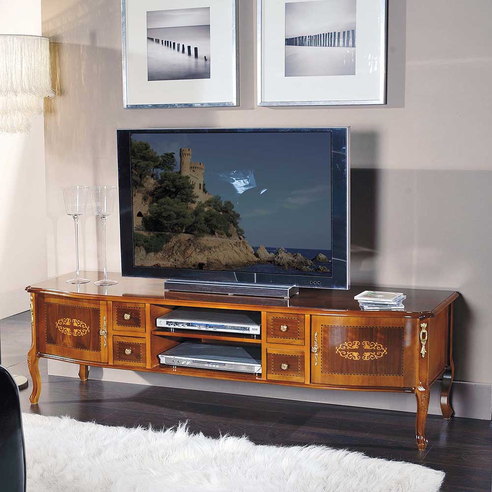 170cm breites TV Lowboard im Barock Look in Nussbaum Natale