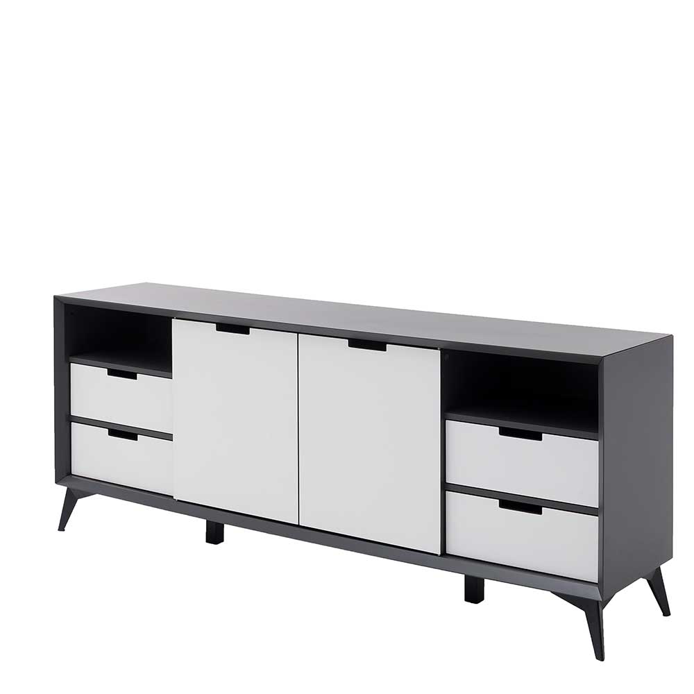 180x73x40 Design Sideboard in Grau & Weiß mit sechs Schubladen & zwei Türen Vadids