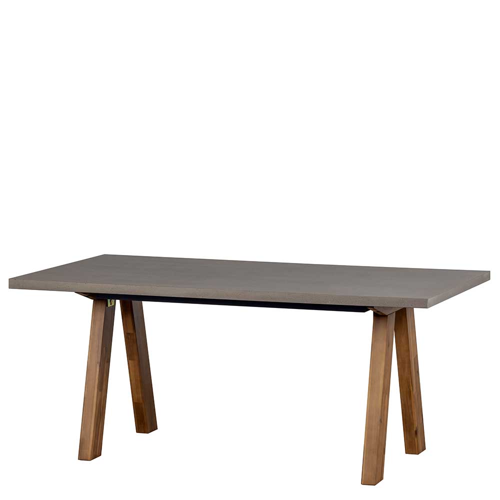 180x90 Esstisch mit Polyzement Steinplatte mit Holzbeinen aus Akazie Houstna