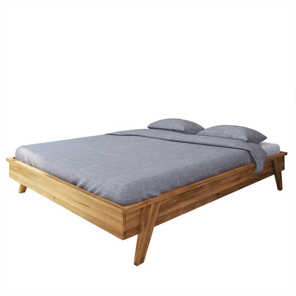 190 cm kurzes Doppelbett aus Holz Wildeiche für Dachschrägen Hardus