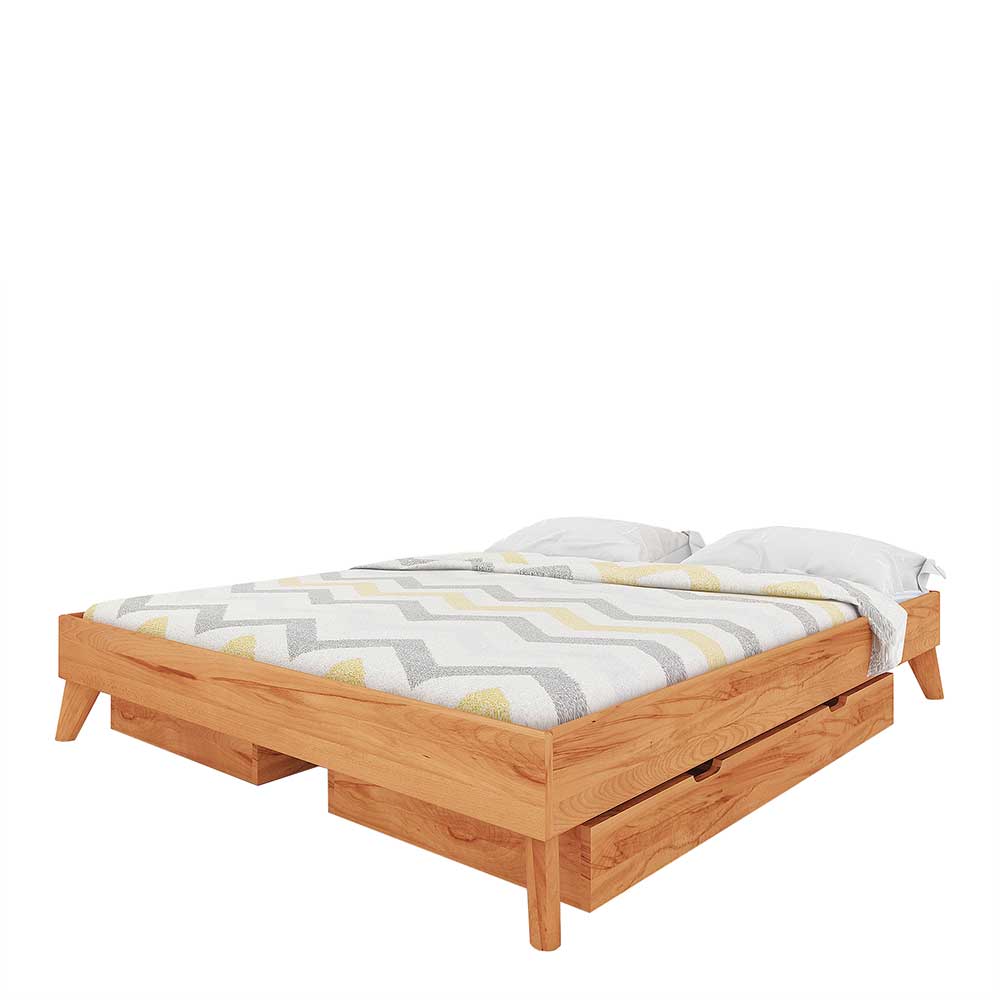 190cm Unterlänge Doppelbett ohne Kopfteil mit 2 Bettkästen Junola II