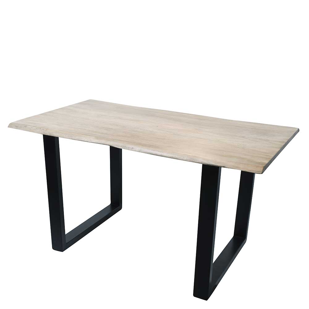 2 Größen Baumstamm Tisch aus Akazie gekälkt & Stahl in Schwarz Kontrada