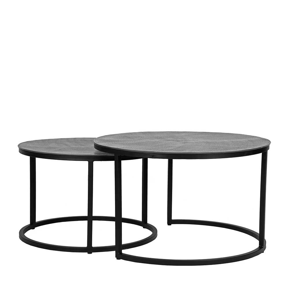 2-Satz-Tisch in Grau & Schwarz aus Metall - runde Form Jacy