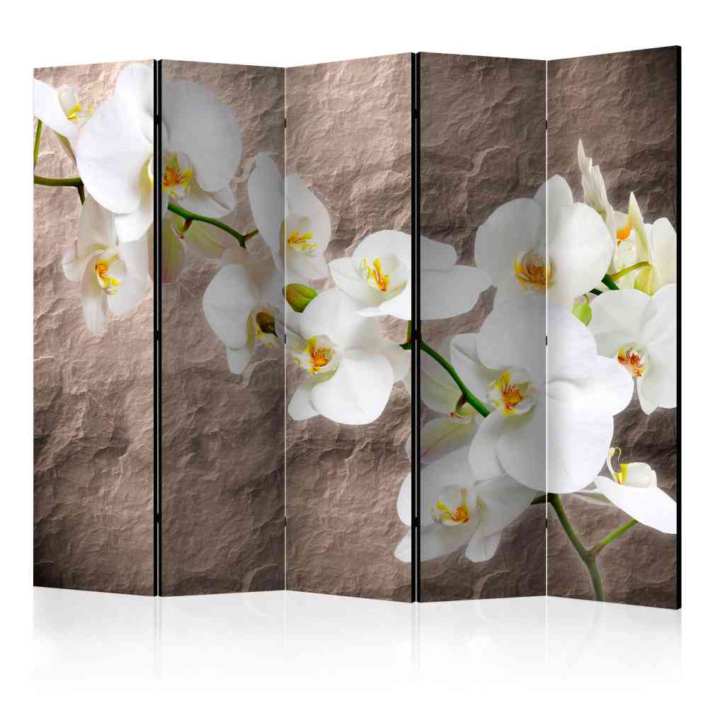 2-seitig bedruckter Paravent aus Leinwand & Holz mit Orchideen Bild Lorenzina