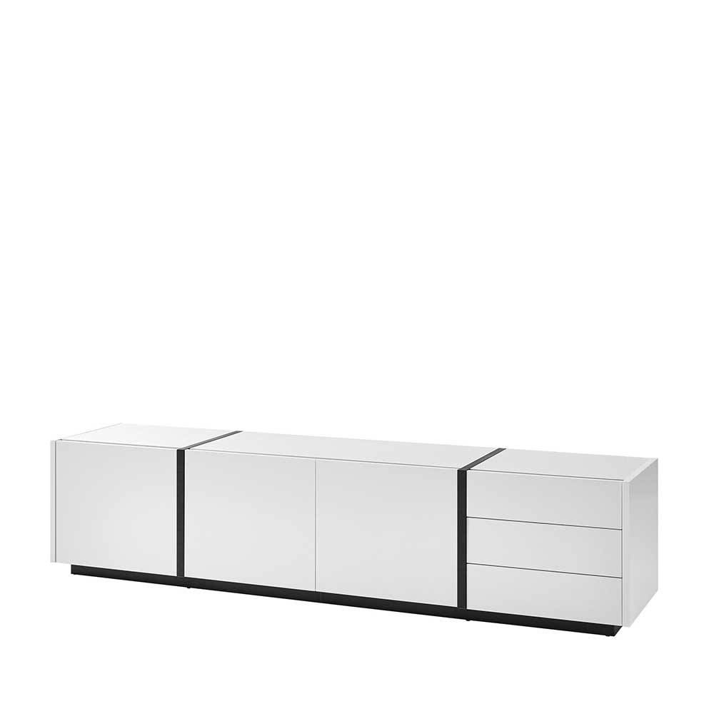 212x50x45 TV Board mit drei Schubladen & drei Türen in Weiß Schwarz Laucata