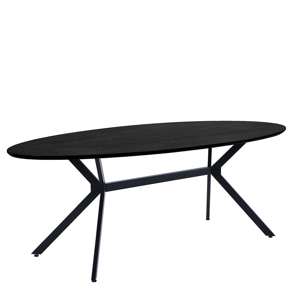 220x100 Ovaler Esstisch in Schwarz lackiert aus MDF & Metall Tasmania