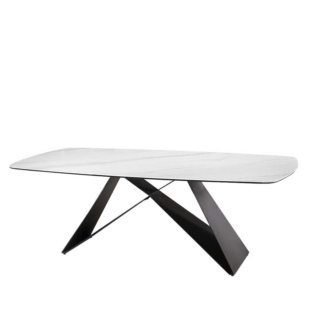 220x76x110 Tisch in Marmoroptik Keramikplatte und Schwarzbraun Stahlfuß Vainy