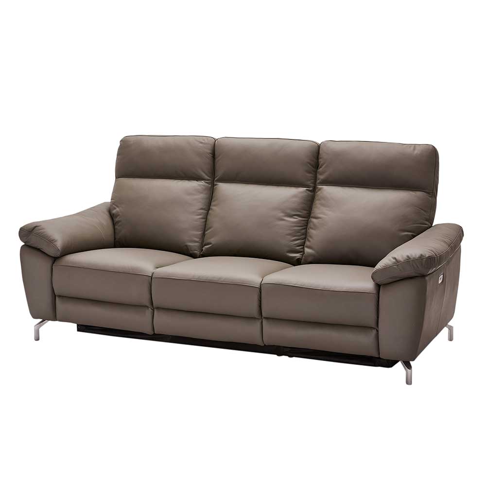 222x101x96 Dreisitzer Sofa mit Relaxfunktion in Grau Leder mit Metallfüßen Damrag