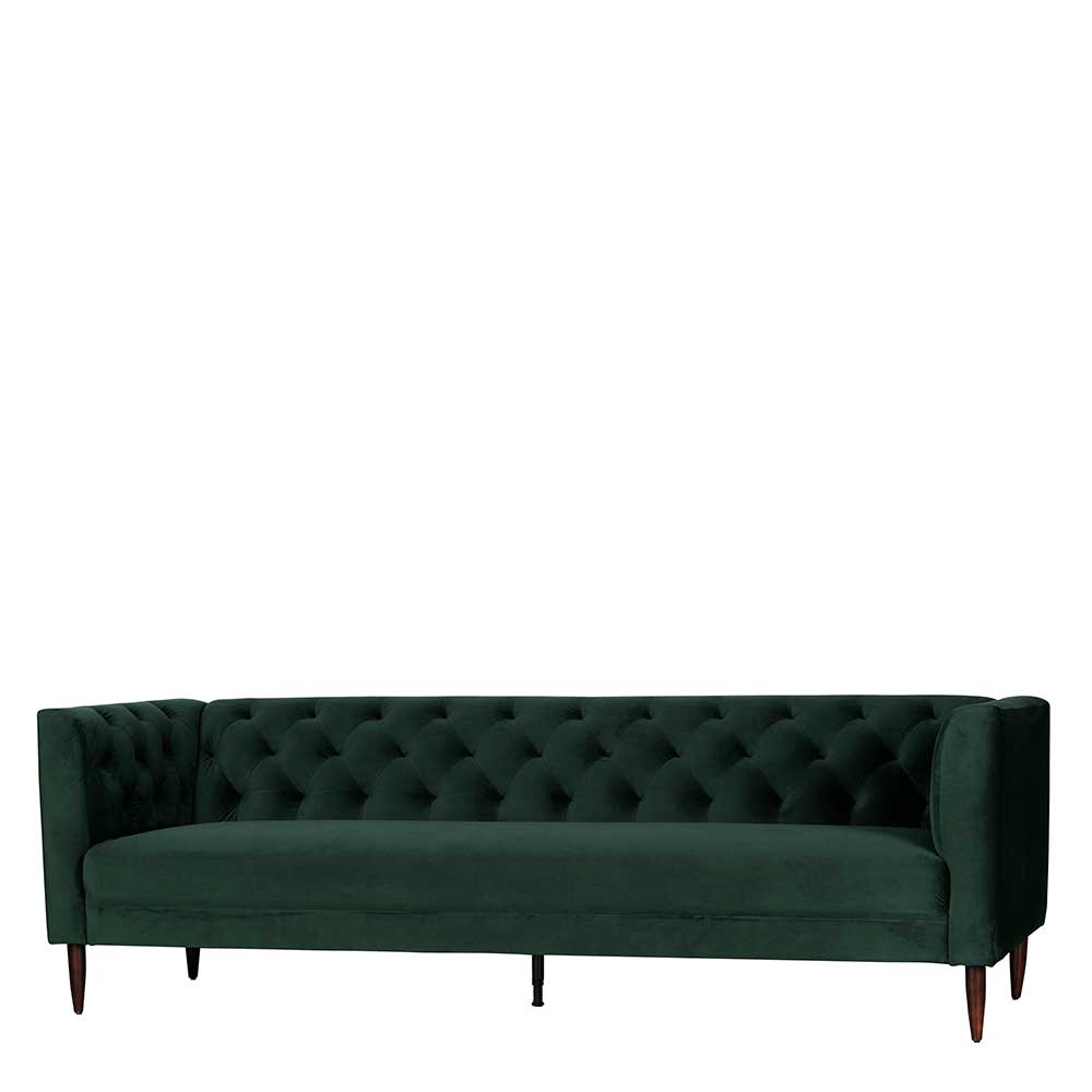 230x74x85 Vintage Samt-Sofa in Dunkelgrün mit drei Sitzplätzen Pelican