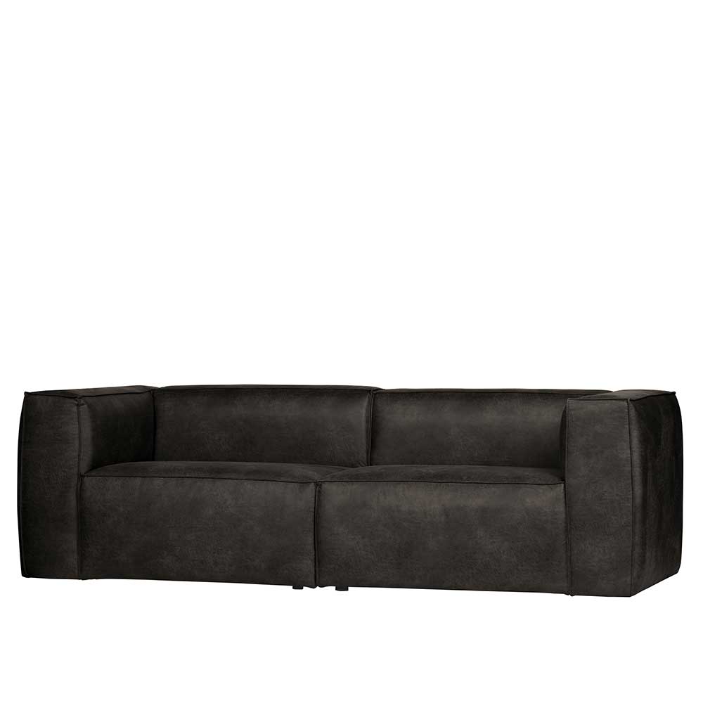 246cm breites 3-Sitzer Sofa in Schwarz aus Recyclingleder Haenja