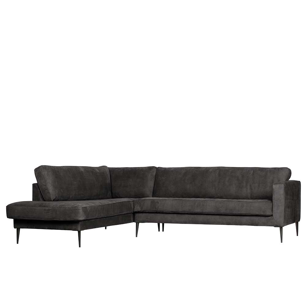 275 cm breite L-Couch in dunklem Grau aus Microfaser mit Metallbeinen Lucelo