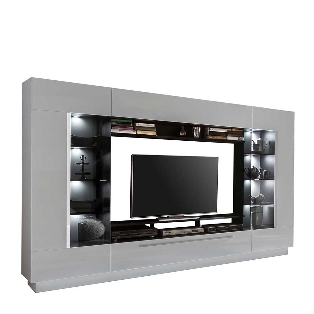 275x190x41 TV Mediawand in Hochglanz Weiß mit Metallgriffen Store