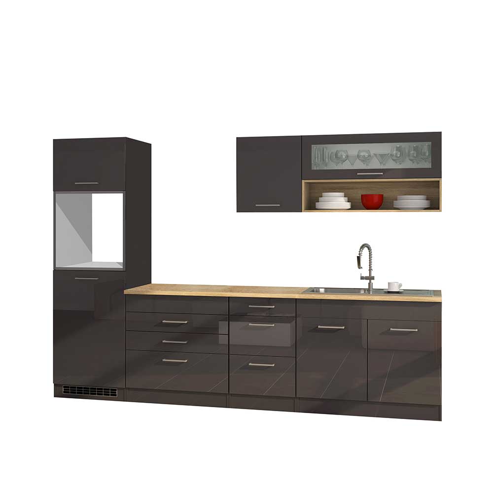 290 cm Küchenmöbel Set in Grau Hochglanz - keine E-Geräte Bozenia