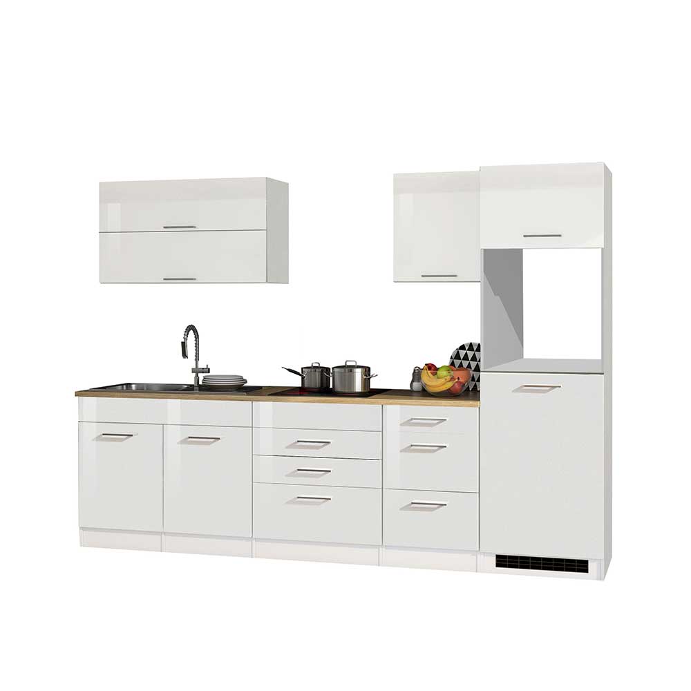 290cm Küche in Weiß Hochglanz ohne Elektro-Geräte Cuneo IV