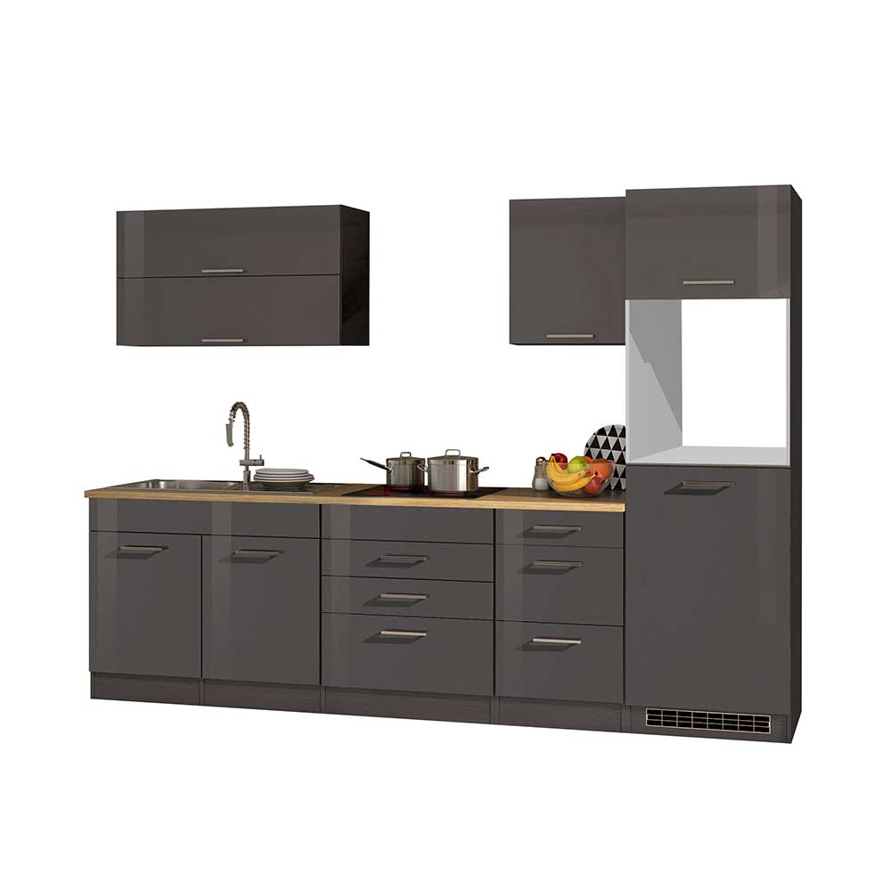 290cm Küchenmöbel in Grau Hochglanz - ohne E-Geräte Bozenia