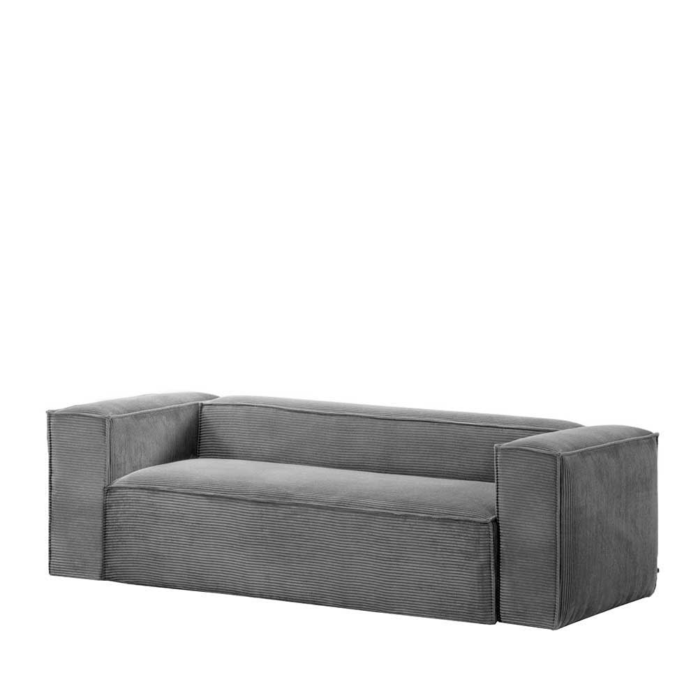 3-Sitzer Sofa aus Breitcord in Grau mit Armlehnen - 240x69x100 Kalabria