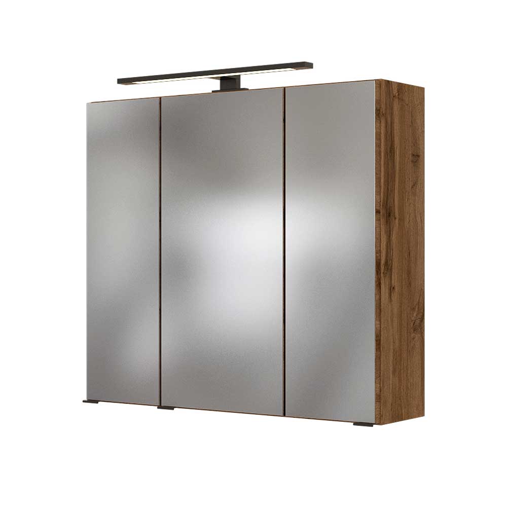 3-türiger Bad-Spiegelschrank in Wildeiche Dekor mit LED Leuchte Acrosia