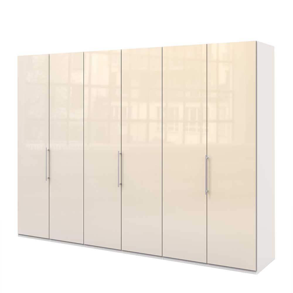 3-türiger Falttüren Kleiderschrank in Creme Glasbeschichtung mit Korpus Weiß Zidarie
