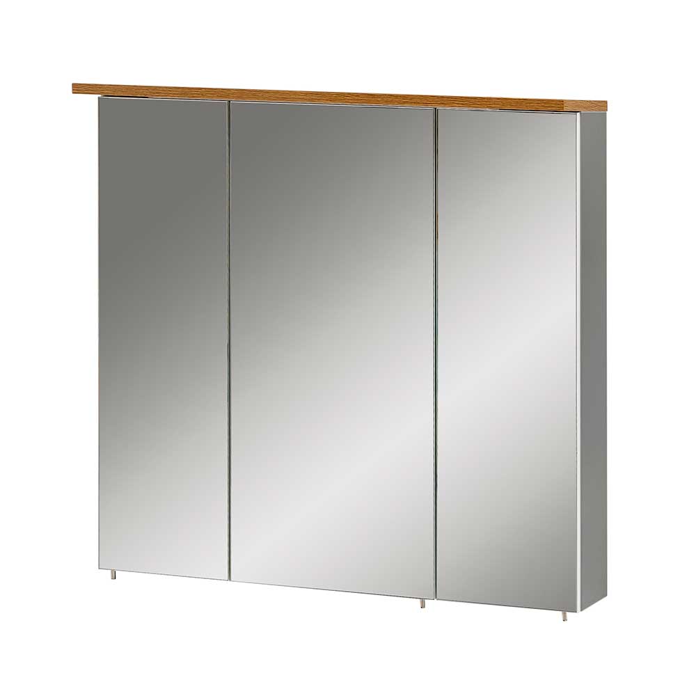 3-türiger Spiegel Badschrank 71 cm breit in Grau & Eiche Dekor Nienzo