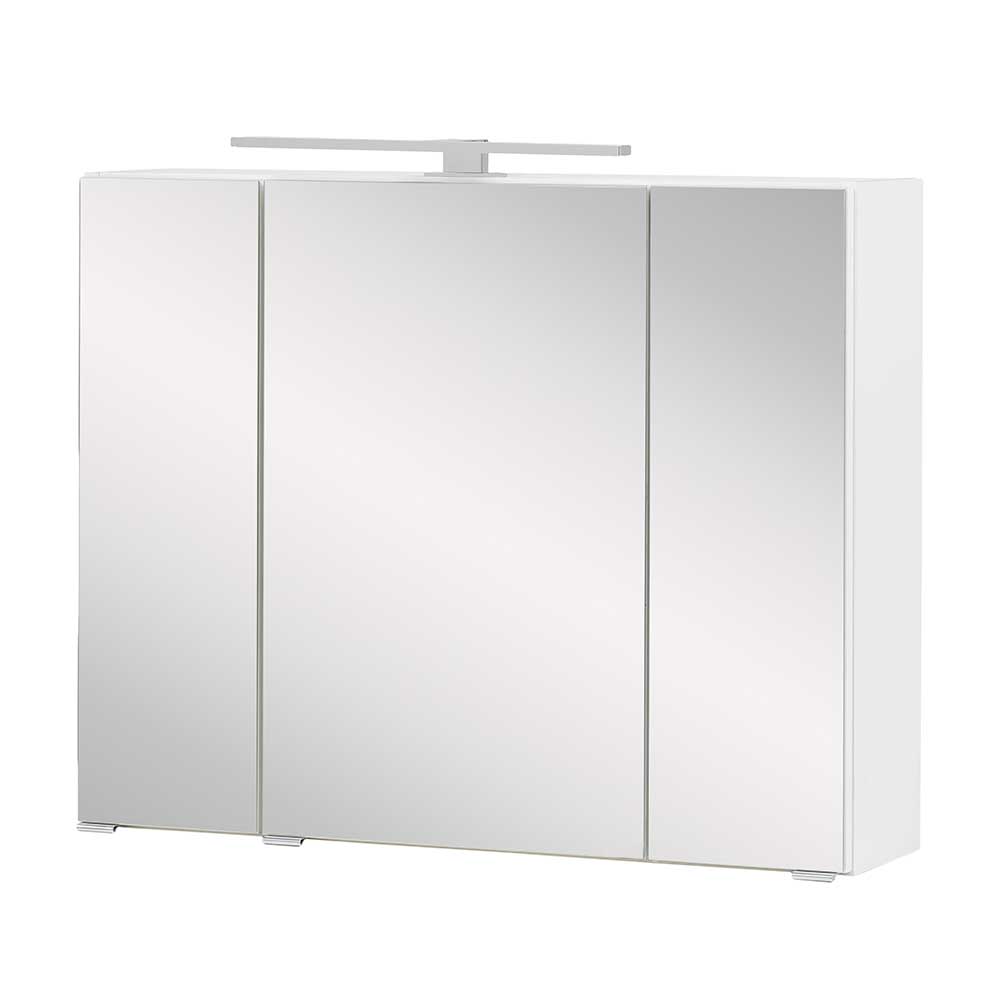 3-türiger Spiegelschrank mit LED Aufsatzleuchte in Weiß - 80x64x20 cm Mesciria