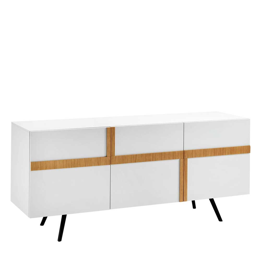 3-türiges Design-Sideboard in Weiß & Eiche Furnier - 180x80x50 Extena