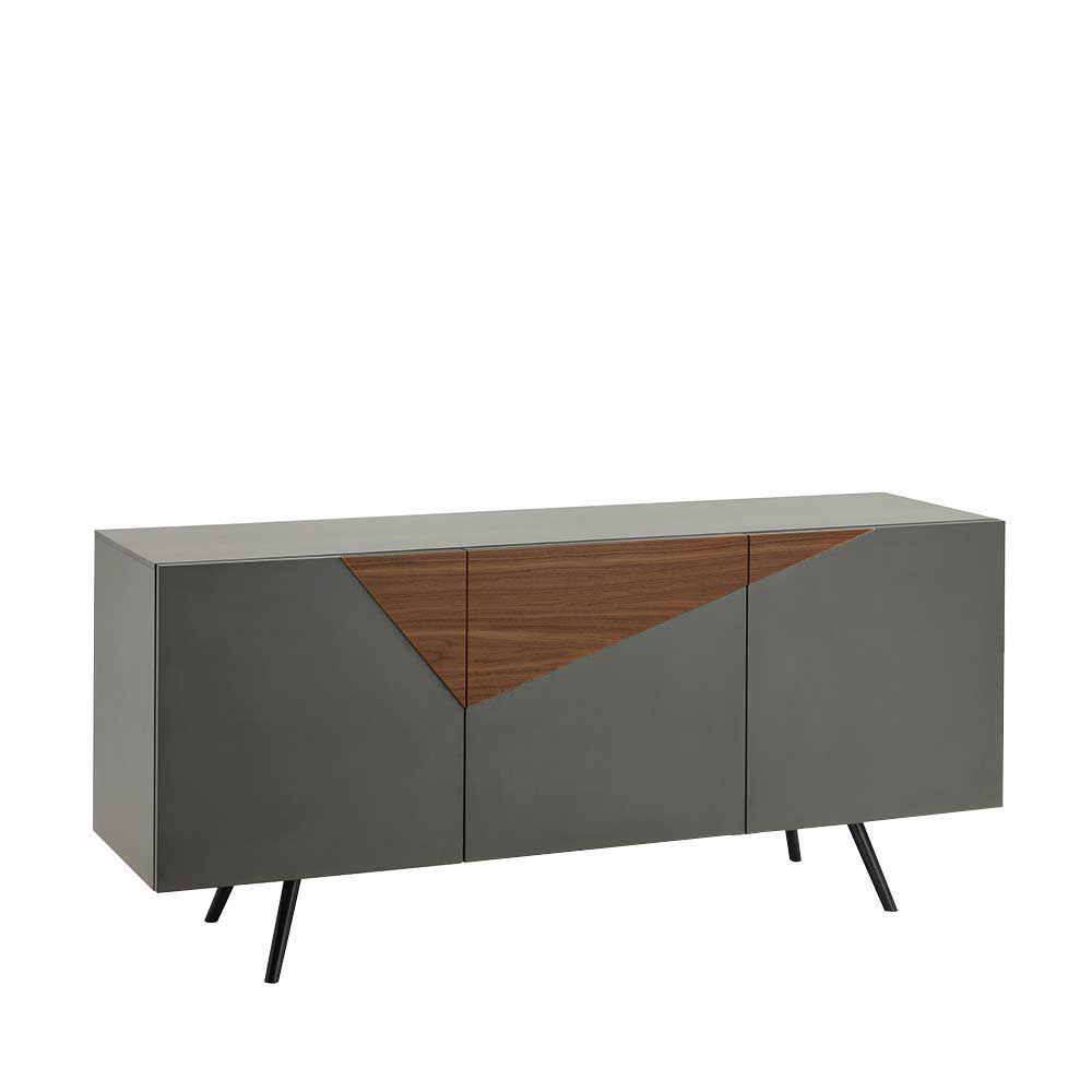 3-türiges Sideboard in Grau & Nussbaum Furnier - 180x80x50 cm Dioba