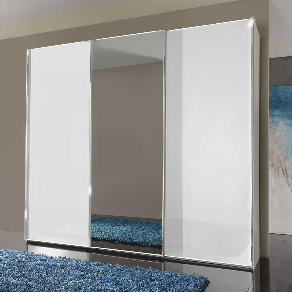 300 cm Schwebetürenschrank mit Spiegel & Glas in Weiß - Made in Germany Bash