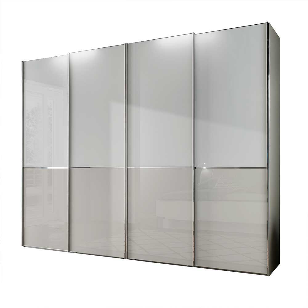 330cm breiter Schiebetüren Schrank mit Glas Front in Grau und Weiß Tinaron