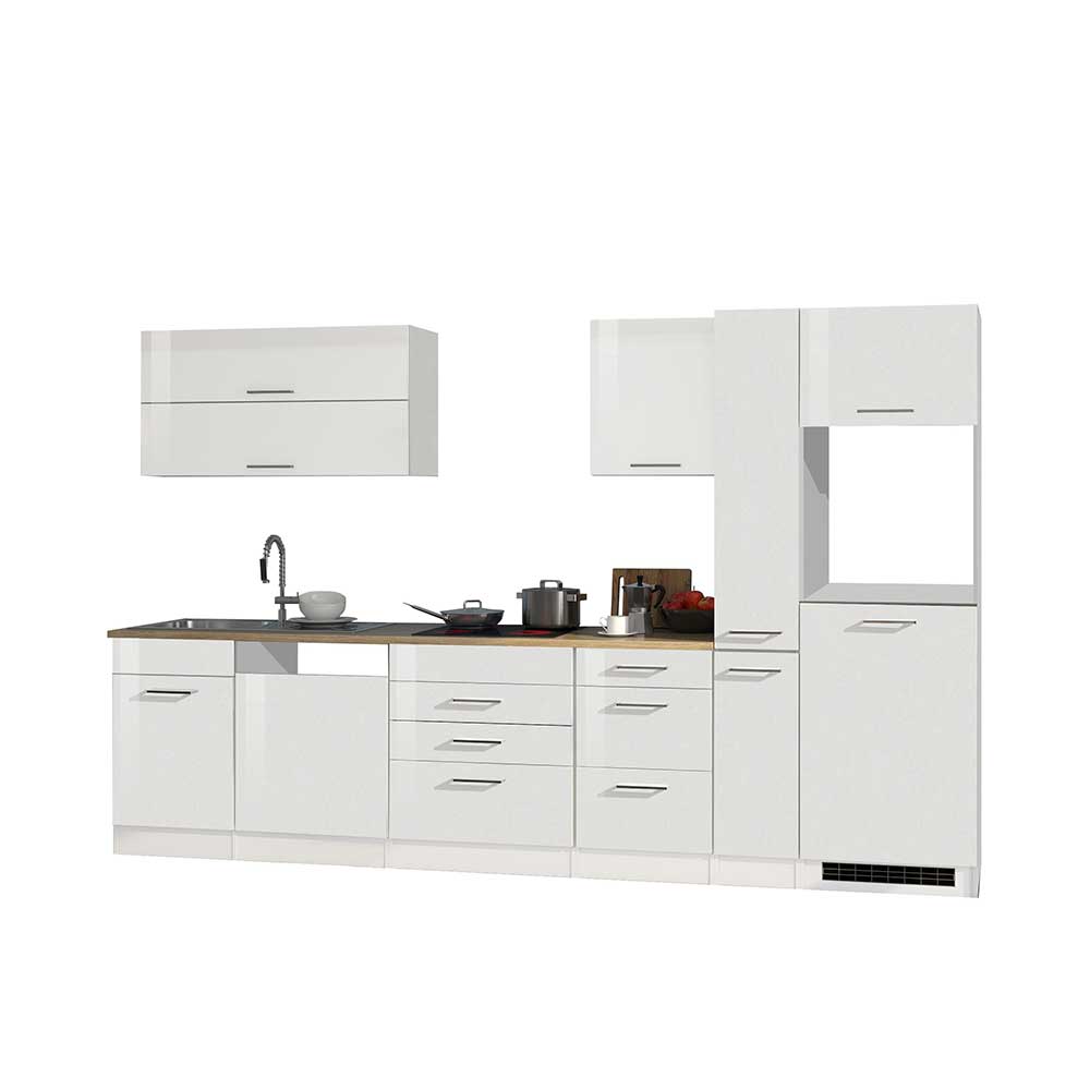 330cm Einbauküchenzeile in Weiß Hochglanz - keine Geräte Cuneo