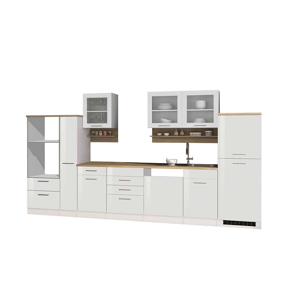 340 cm Kücheneinrichtung in Weiß Hochglanz - keine E-Geräte Cuneo