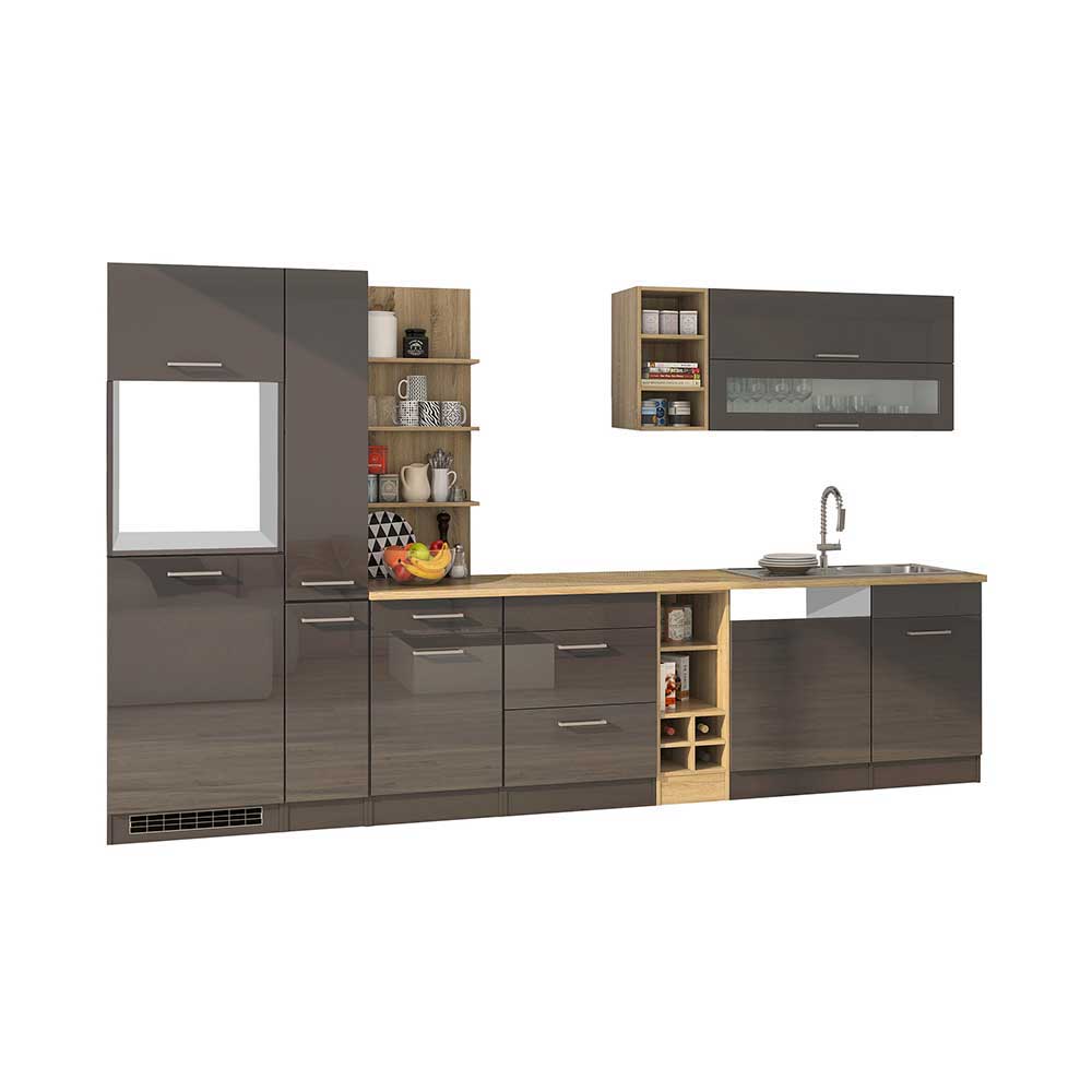 340cm Küchenschränke & Regale in Grau & Eiche - keine Geräte Bozenia