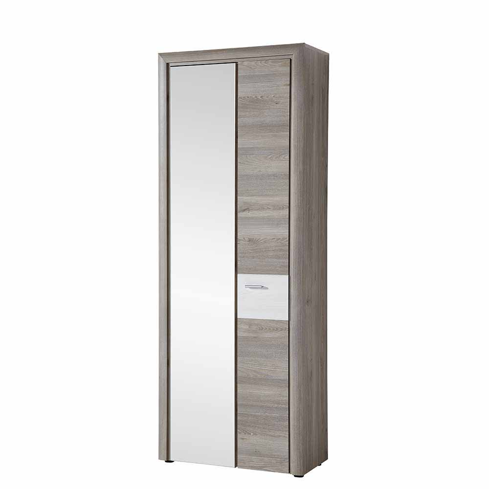 38 cm tiefer Garderoben-Schrank mit Spiegel in Weiß & Eichefarben Volaf