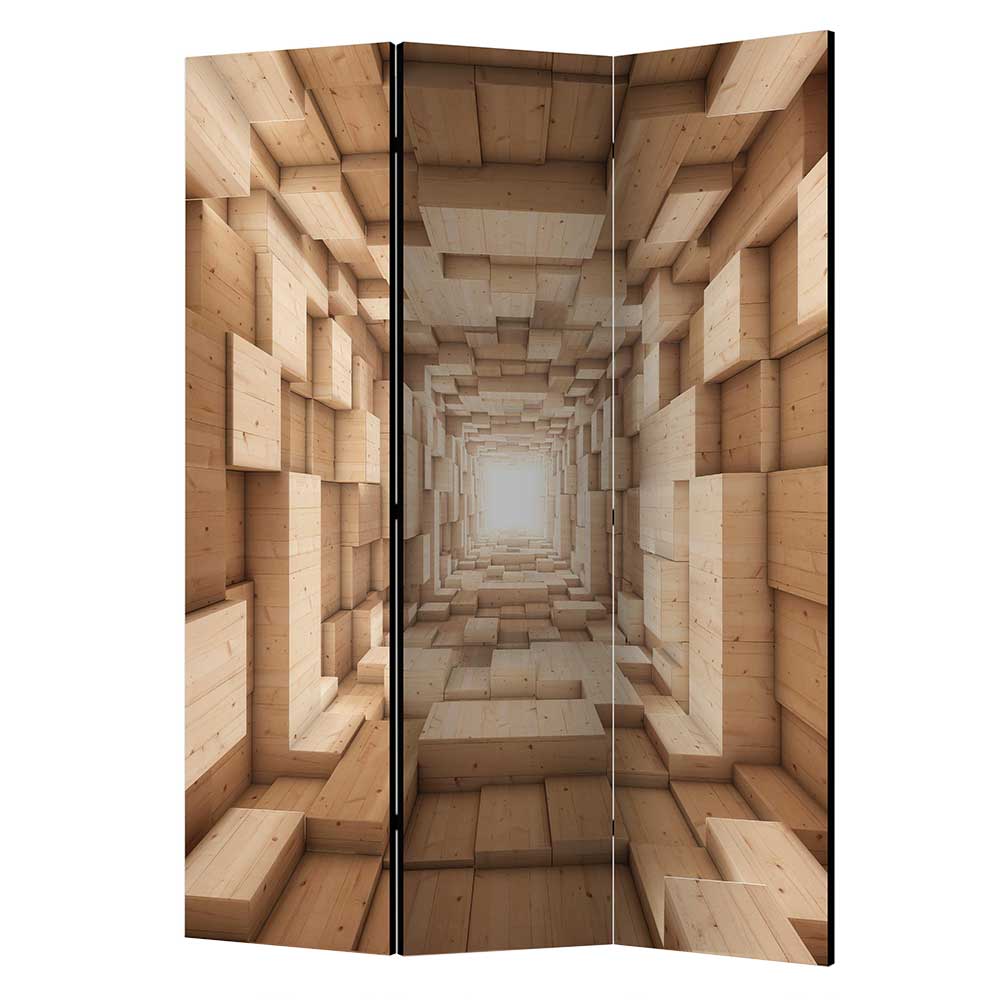 3D bedruckter Paravent mit Holz Motiv aus drei Elementen Glacial