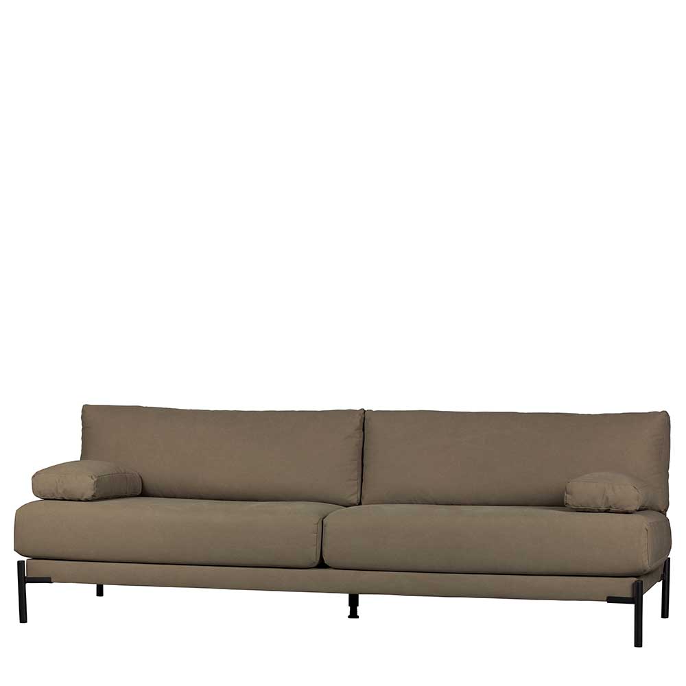 3er Federkern Sofa in Khaki Webstoff & Schwarz Metall Murillo