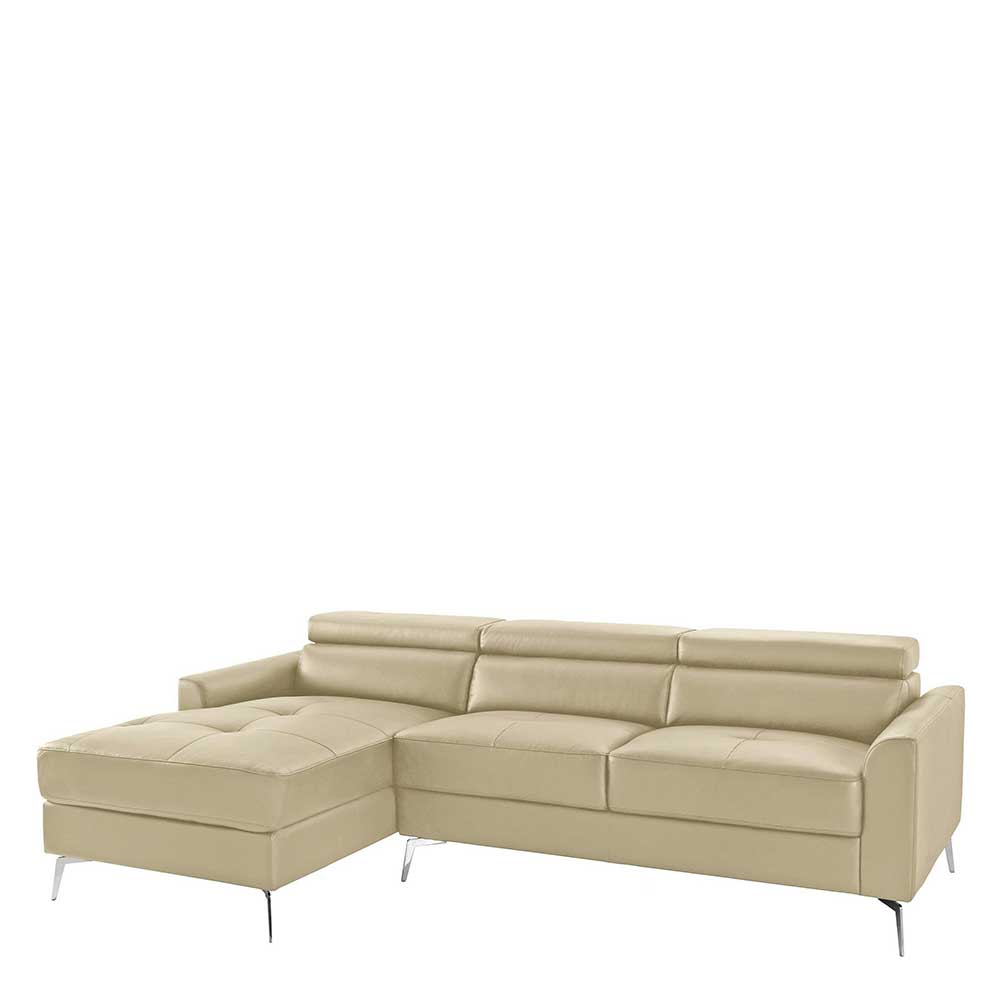 3er L-Sofa aus Kunstleder in Creme mit verstellbarer Rückenhöhe Reyras