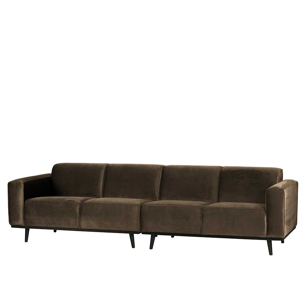 4-Sitzer Retro Couch in Taupe Samt mit Armlehnen - in 2 Breiten Valnut