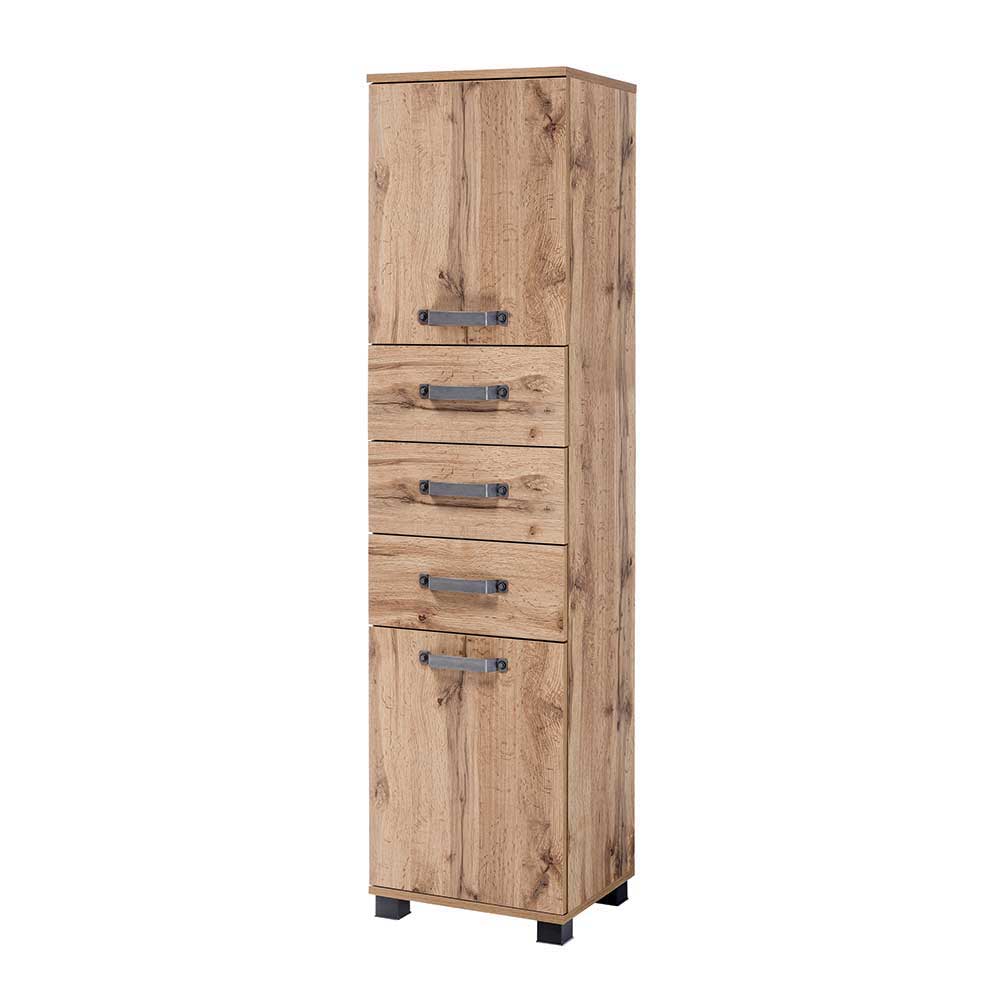 40x164 Badschrank mit 3 Schubladen & 2 Türen in Wildeiche Dekor Iskro