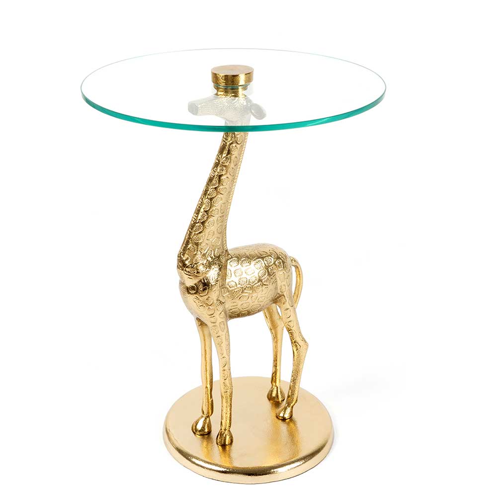 40x58x40 Glastisch mit Design Gestell Giraffe aus Alu in Gold Tujamy