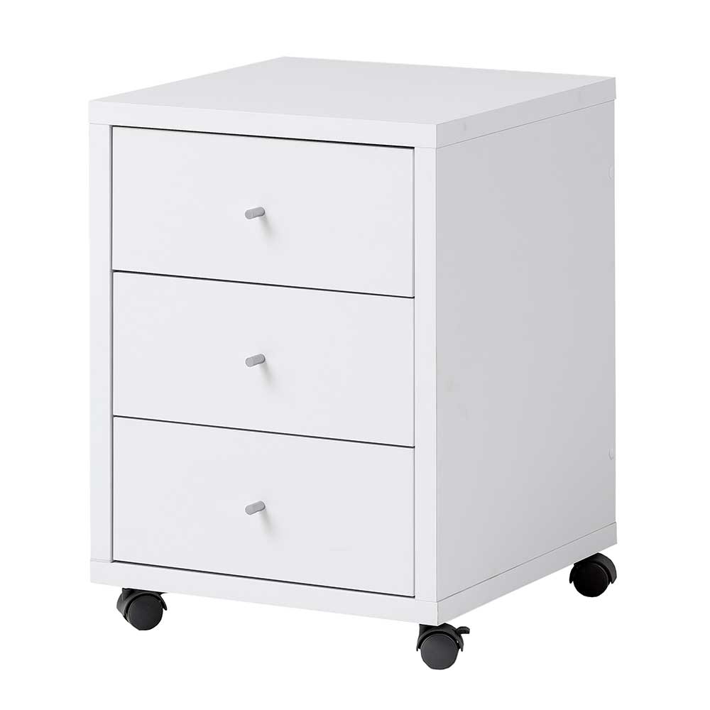 42x59x44 Büro Rollcontainer in Weiß mit drei Schubladen Anturina