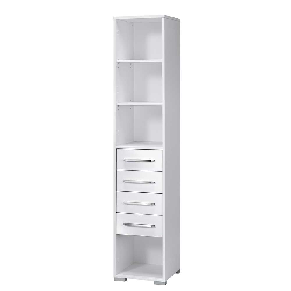 43x215x40 Büroregal mit vier Schubladen & Fächern in Weiß Weiß Hochglanz Kriscas