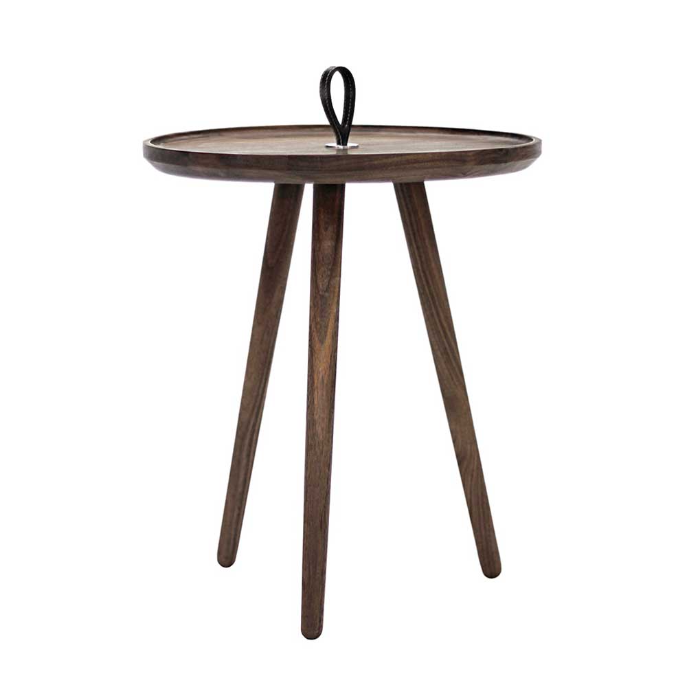 43x50x43 Runder Tisch aus Nussbaum Holz & Leder in Braun Roswito