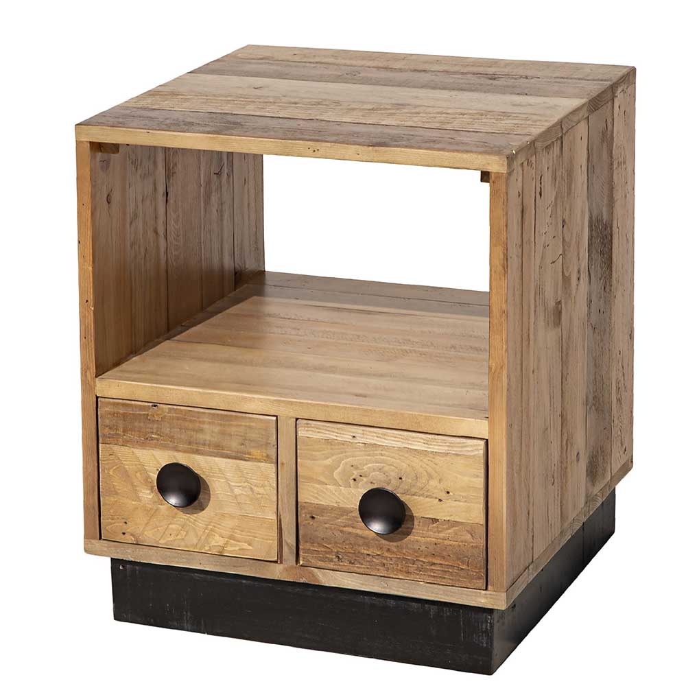 45x50x45 Nachttisch aus Recyclingholz Pinie in Natur & Schwarz Dulcinus