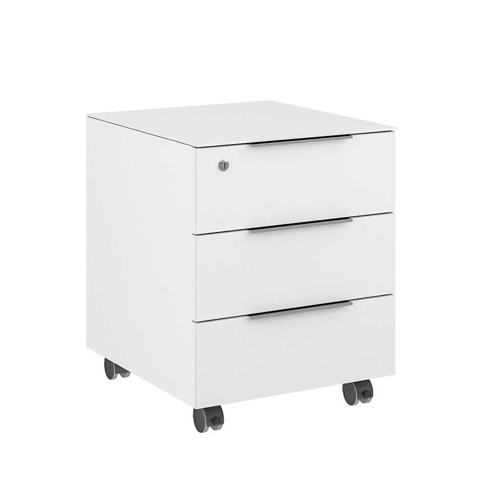 45x56x50 Schreibtisch Rollcontainer mit Soft Close 3 Schubladen in Weiß Dessinvo