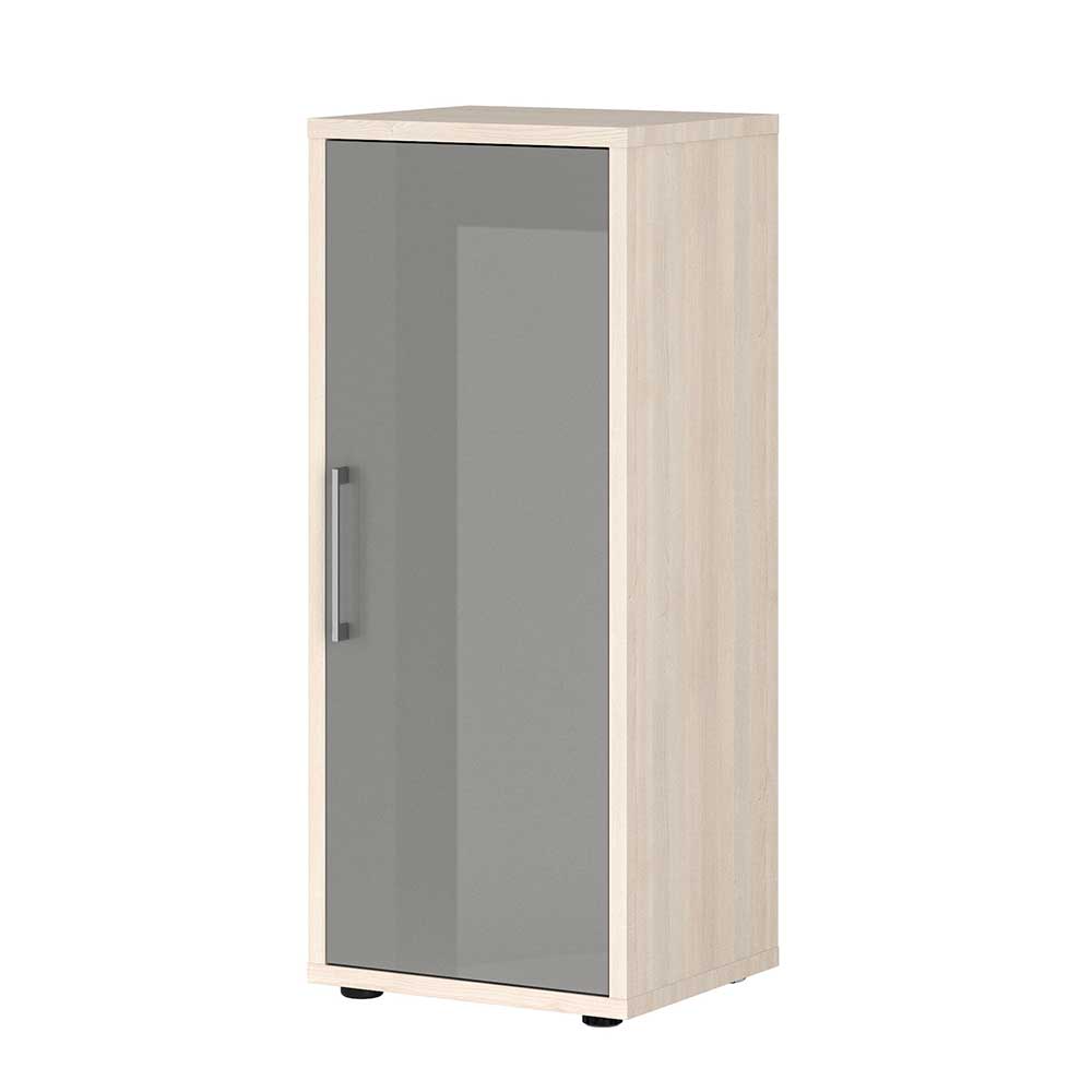 48x113x41 Officeschrank mit Tür in Grau Hochglanz und Holz White Wash Sojette I