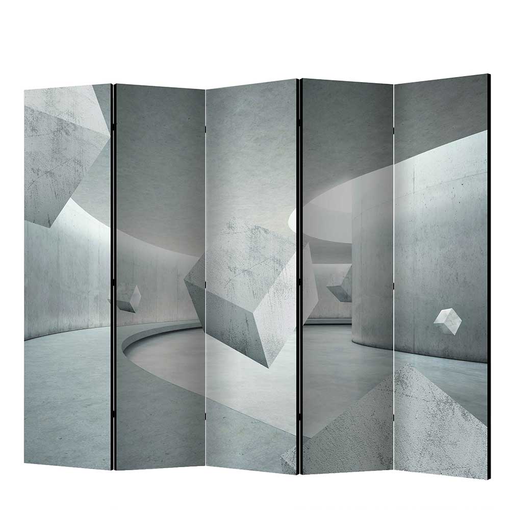 5-Elemente-Paravent mit 3D Druck Motiv in Grau auf Leinwand Lana