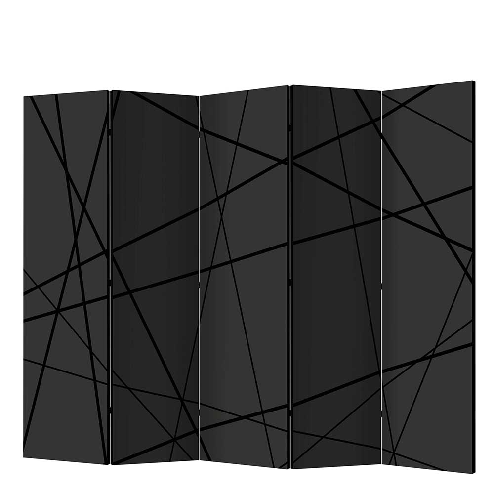 5 Elemente Paravent mit abstraktem Muster in Schwarz Grau modern Dallas