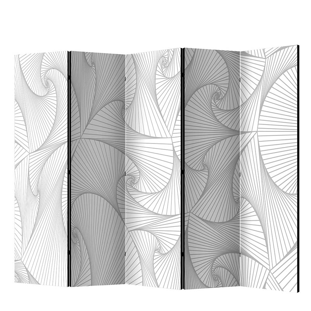 5 Elemente Paravent mit abstraktem Muster Print in Weiß & Grau Lissa