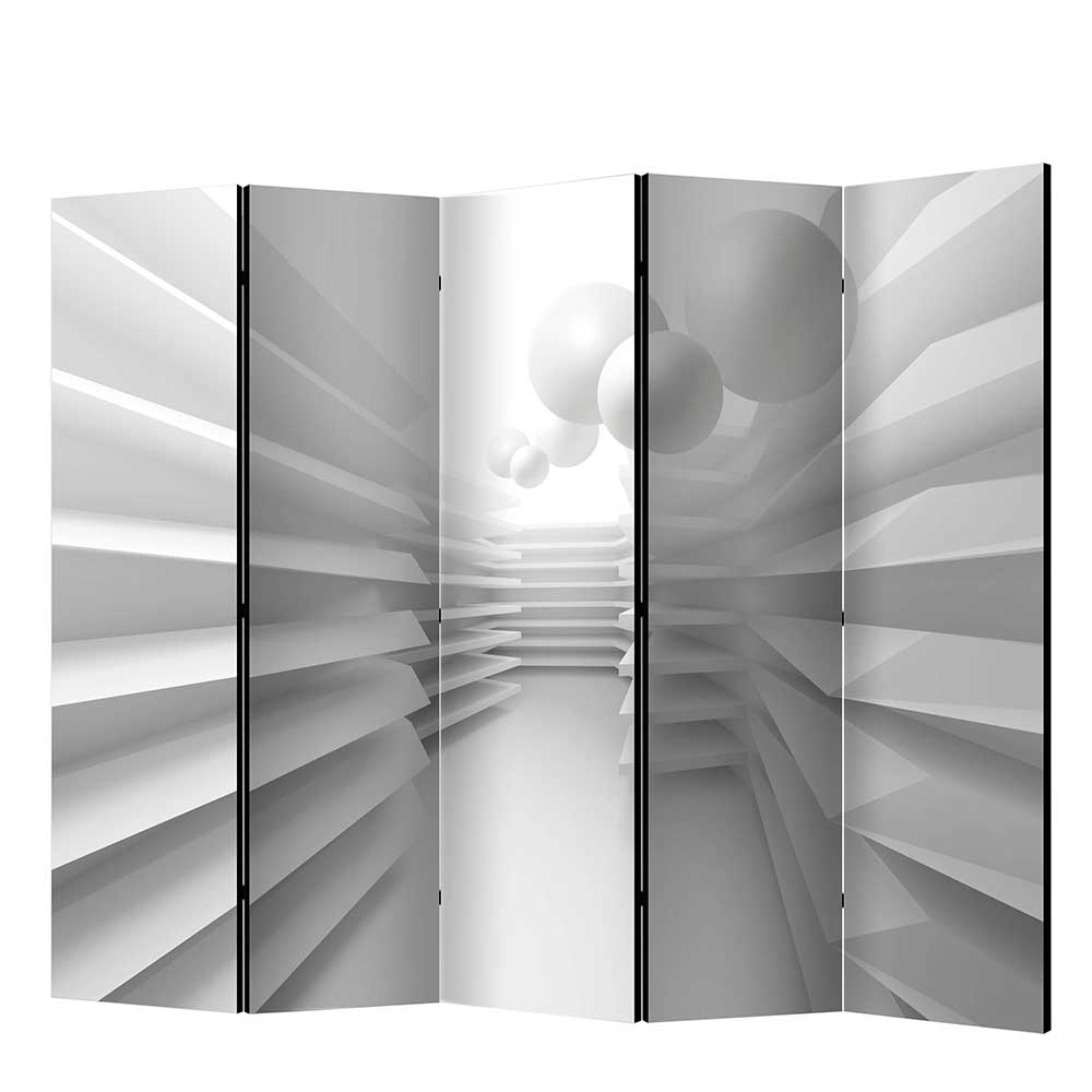 5 Elemente Paravent mit Leinwand Füllung in Grau 3D Labyrinth Tivegus