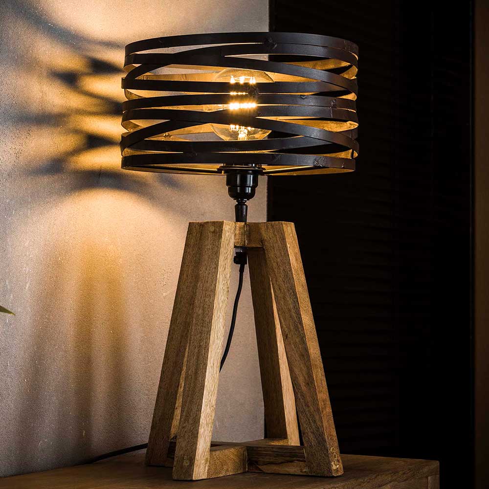 50 cm hohe Tischlampe aus Metall & Holz - moderner Look Manca