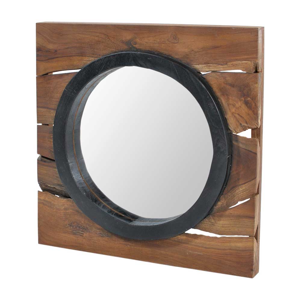 50x50 Designspiegel in Rund im Quadrat aus Teak Massivholz Teako